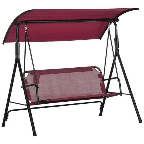 3-Person Porch Swing Bench with Stand, Adjustable Canopy & Armrests