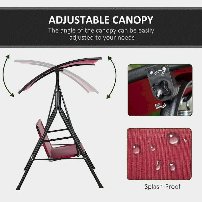 3-Person Porch Swing Bench with Stand, Adjustable Canopy & Armrests