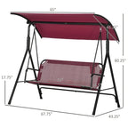 3-Person Porch Swing Bench with Stand, Adjustable Canopy & Armrests