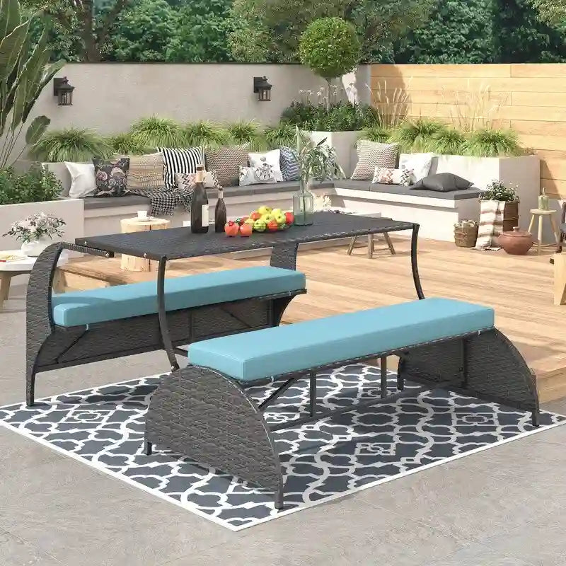 Outdoor Garden Loveseat and Convertible to Dining Table Set