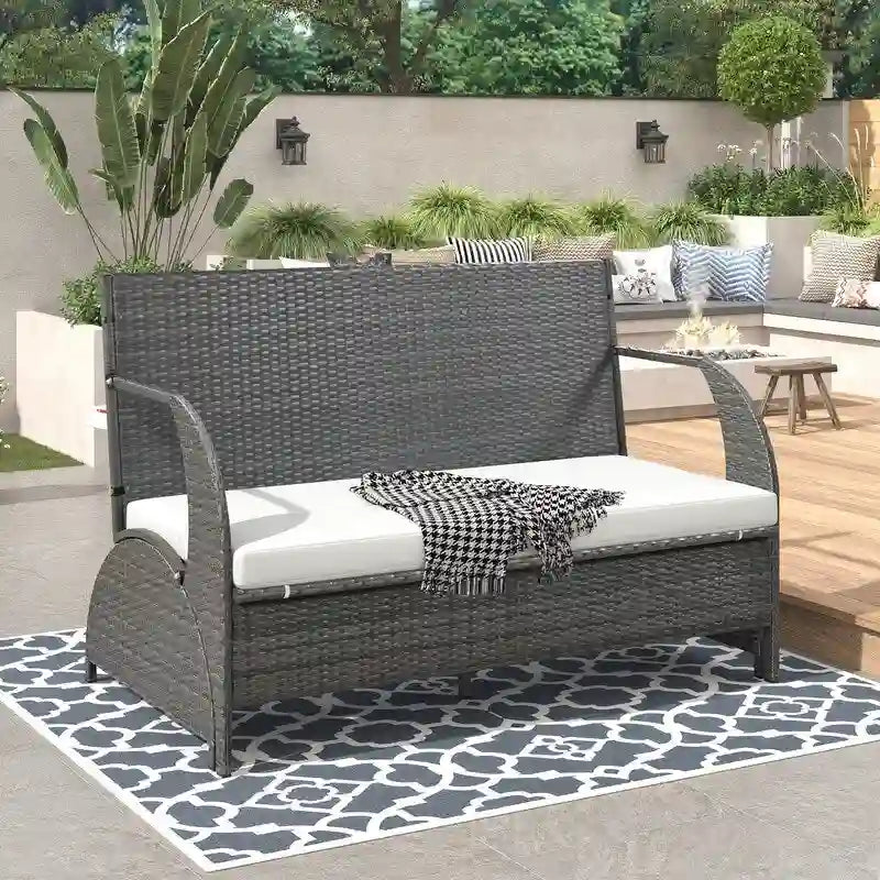 Outdoor Garden Loveseat and Convertible to Dining Table Set