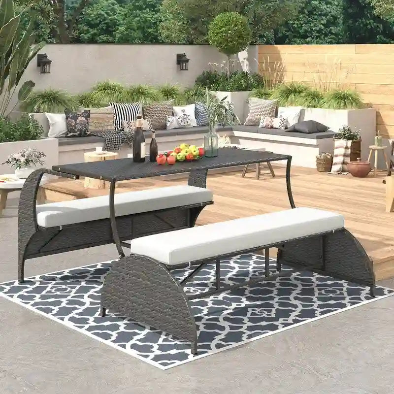 Outdoor Garden Loveseat and Convertible to Dining Table Set