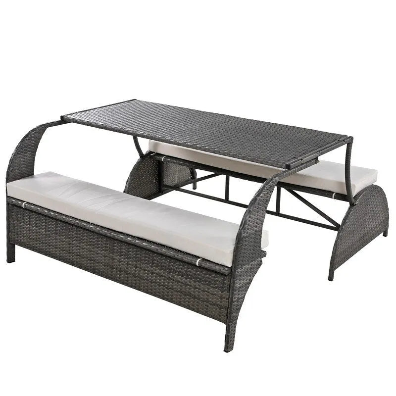 Outdoor Garden Loveseat and Convertible to Dining Table Set