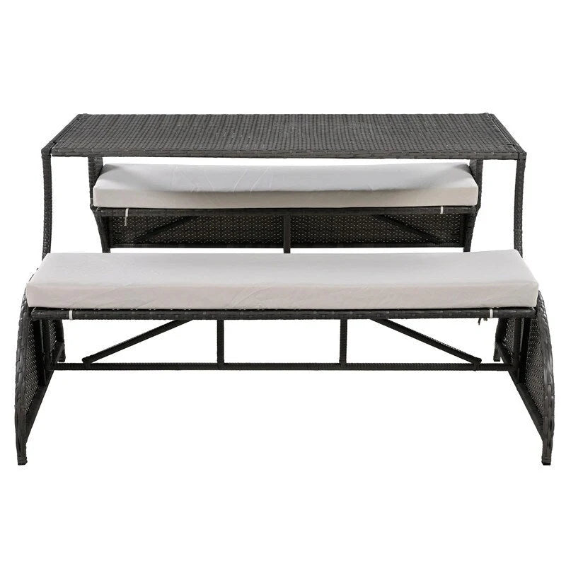Outdoor Garden Loveseat and Convertible to Dining Table Set