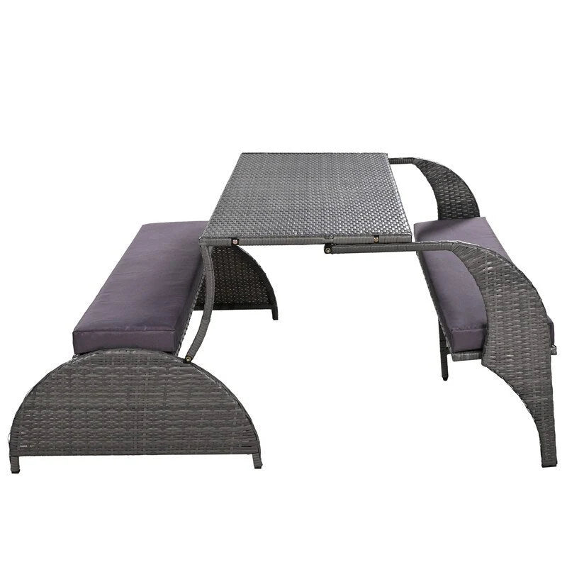 Outdoor Garden Loveseat and Convertible to Dining Table Set