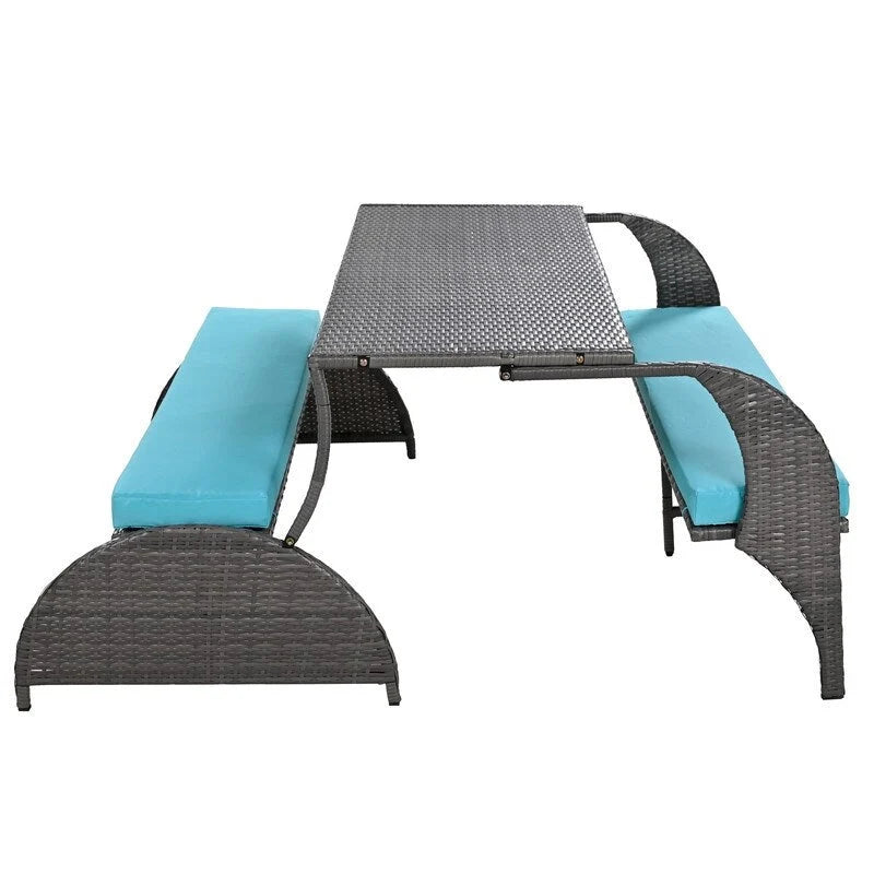 Outdoor Garden Loveseat and Convertible to Dining Table Set