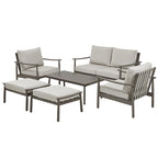 6-Piece Aluminum Patio Conversation Set, 2-Seat Outdoor Couch with Coffee Table and Cushions