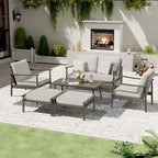 6-Piece Aluminum Patio Conversation Set, 2-Seat Outdoor Couch with Coffee Table and Cushions
