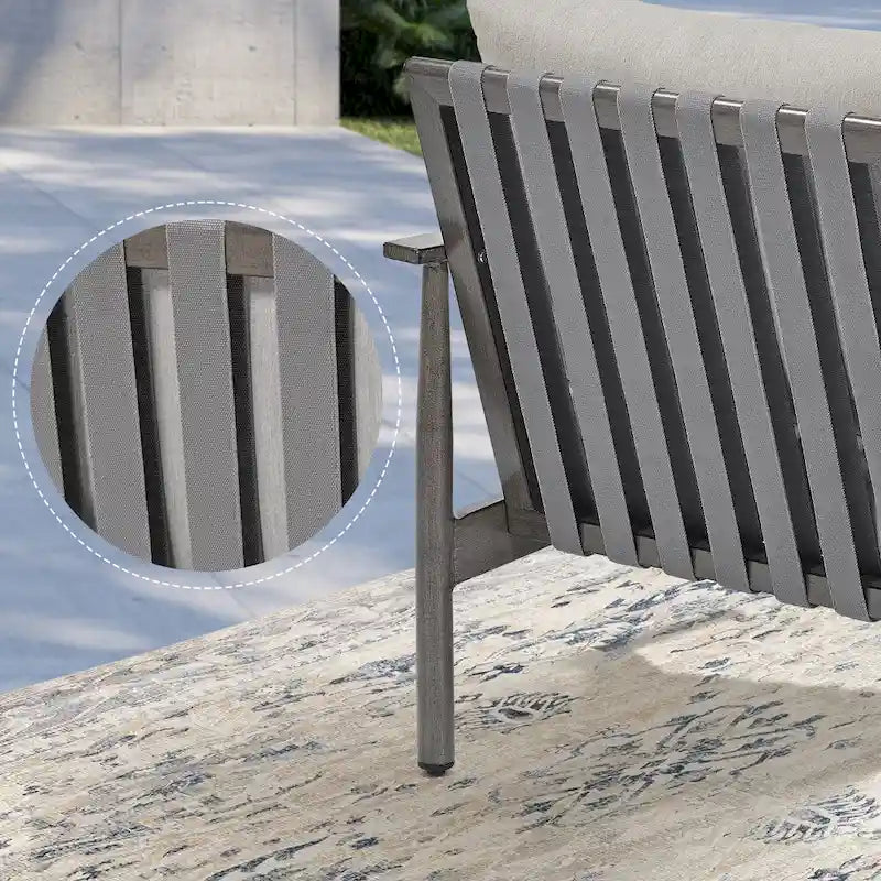 6-Piece Aluminum Patio Conversation Set, 2-Seat Outdoor Couch with Coffee Table and Cushions