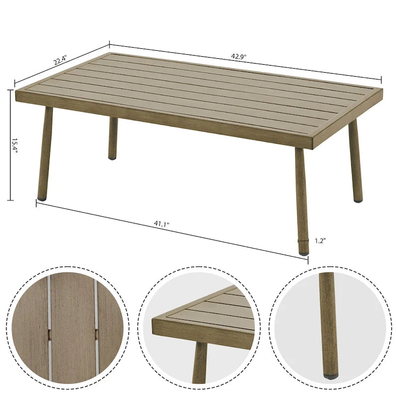6-Piece Aluminum Patio Conversation Set, 2-Seat Outdoor Couch with Coffee Table and Cushions