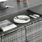 Outdoor Wicker Bar Cart,Patio Wine Serving Cart Wheels,Rolling Rattan Beverage Bar Counter Table Glass Top