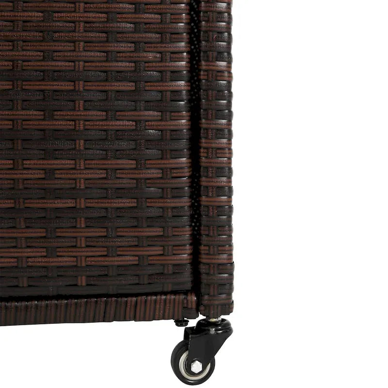 Outdoor Wicker Bar Cart,Patio Wine Serving Cart Wheels,Rolling Rattan Beverage Bar Counter Table Glass Top