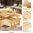 Outdoor 8 Person Picnic Table,8 person Round Picnic Table with 4 Built-in Benches,Umbrella Hole,Outside Table and Bench Set