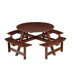Outdoor 8 Person Picnic Table,8 person Round Picnic Table with 4 Built-in Benches,Umbrella Hole,Outside Table and Bench Set