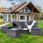 Patio Outdoor Furniture,Seasonal PE Wicker Furniture,5 Set Wicker Furniture,Plywood lift TOP Coffee Table,with Lounger Sofa