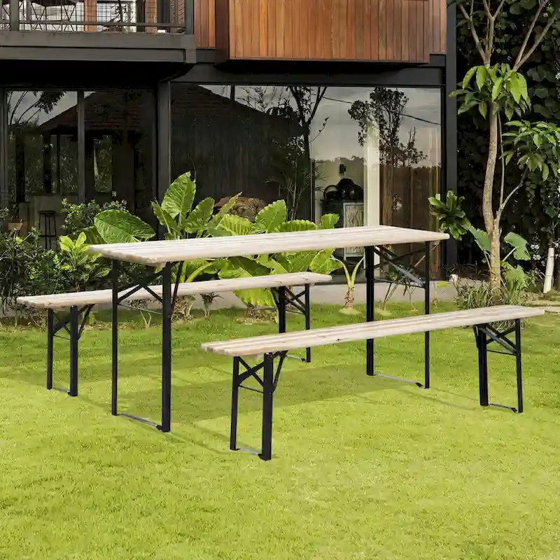 6' Portable Picnic Table and Bench Set, Outdoor Wooden Folding Camping Dining Table Set