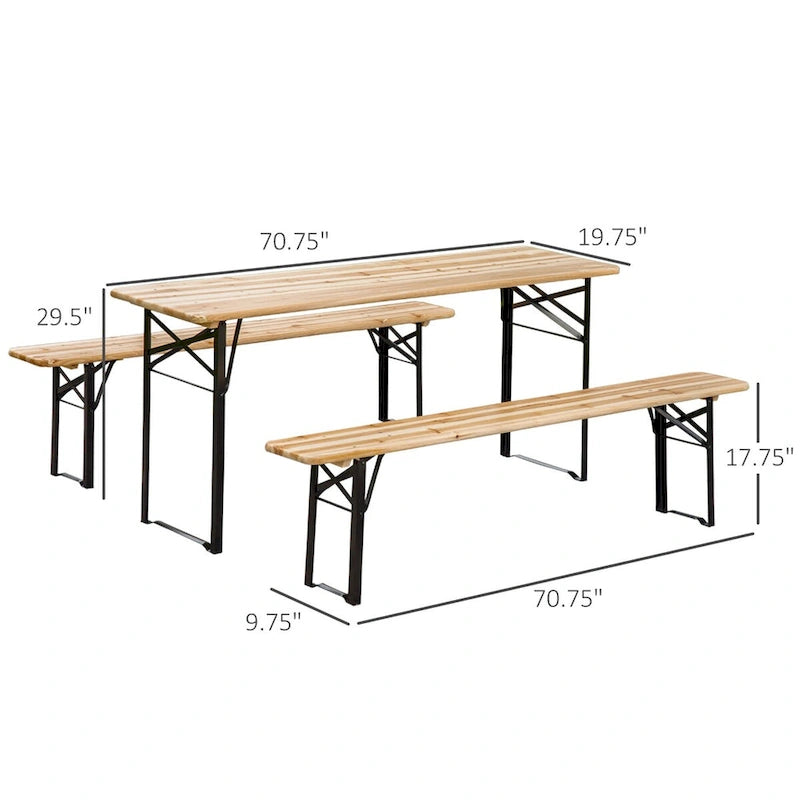 6' Portable Picnic Table and Bench Set, Outdoor Wooden Folding Camping Dining Table Set