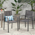 Outdoor Modern Aluminum Dining Chair with Rope Seat (Set of 2), Gray and Dark Gray