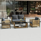 New Comming Patio 4 pieces Brown PE Wicker Sofa Set with Grey Cushion