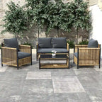 New Comming Patio 4 pieces Brown PE Wicker Sofa Set with Grey Cushion