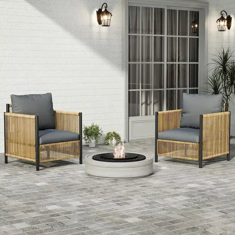New Comming Patio 4 pieces Brown PE Wicker Sofa Set with Grey Cushion