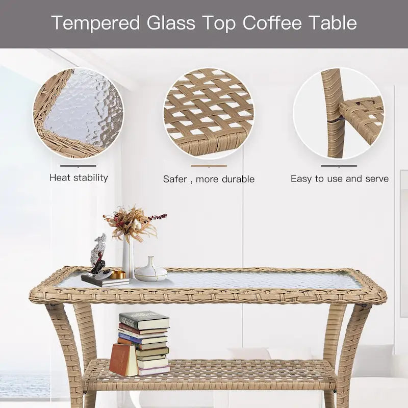 2 Glider Chairs with Rattan Sofa Set - Yellow