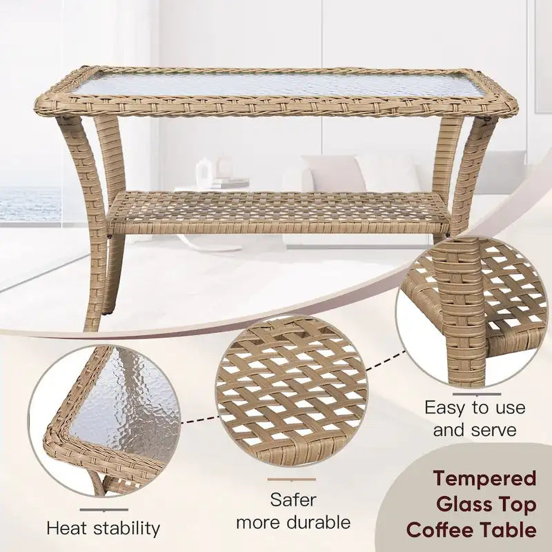 2 Glider Chairs with Rattan Sofa Set - Yellow