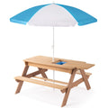3-in-1 Kids Outdoor Wooden Picnic Table With Umbrella, Convertible Sand & Wate