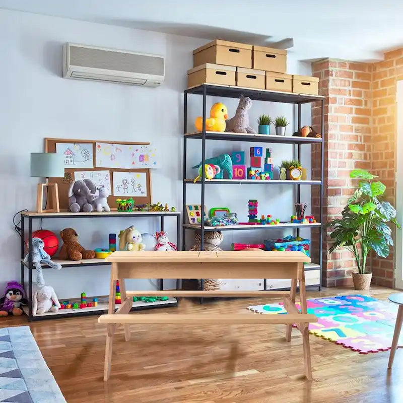 3-in-1 Kids Outdoor Wooden Picnic Table With Umbrella, Convertible Sand & Wate