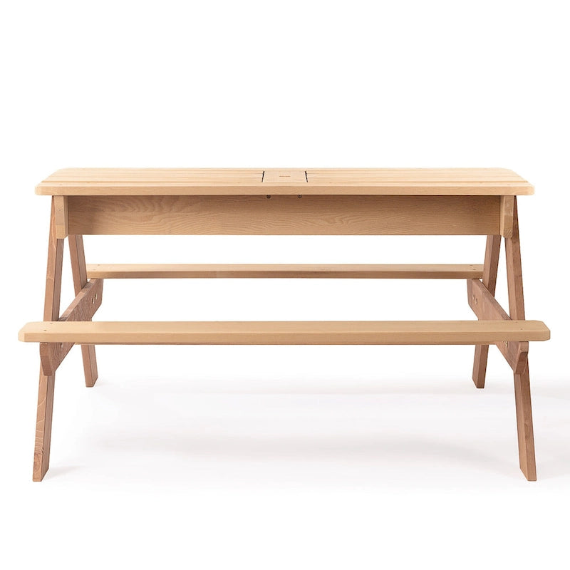 3-in-1 Kids Outdoor Wooden Picnic Table With Umbrella, Convertible Sand & Wate