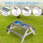 3-in-1 Kids Outdoor Wooden Picnic Table With Umbrella, Convertible Sand & Wate
