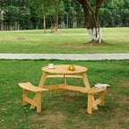 Outdoor Round Picnic Table Set with Built-in Benches & Umbrella Hole