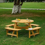 Outdoor Round Picnic Table Set with Built-in Benches & Umbrella Hole