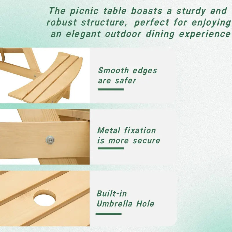 Outdoor Round Picnic Table Set with Built-in Benches & Umbrella Hole