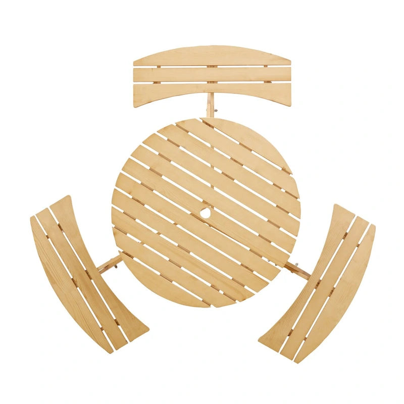 Outdoor Round Picnic Table Set with Built-in Benches & Umbrella Hole