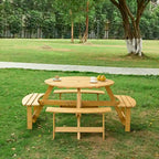 Outdoor Round Picnic Table Set with Built-in Benches & Umbrella Hole