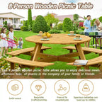 Outdoor Round Picnic Table Set with Built-in Benches & Umbrella Hole