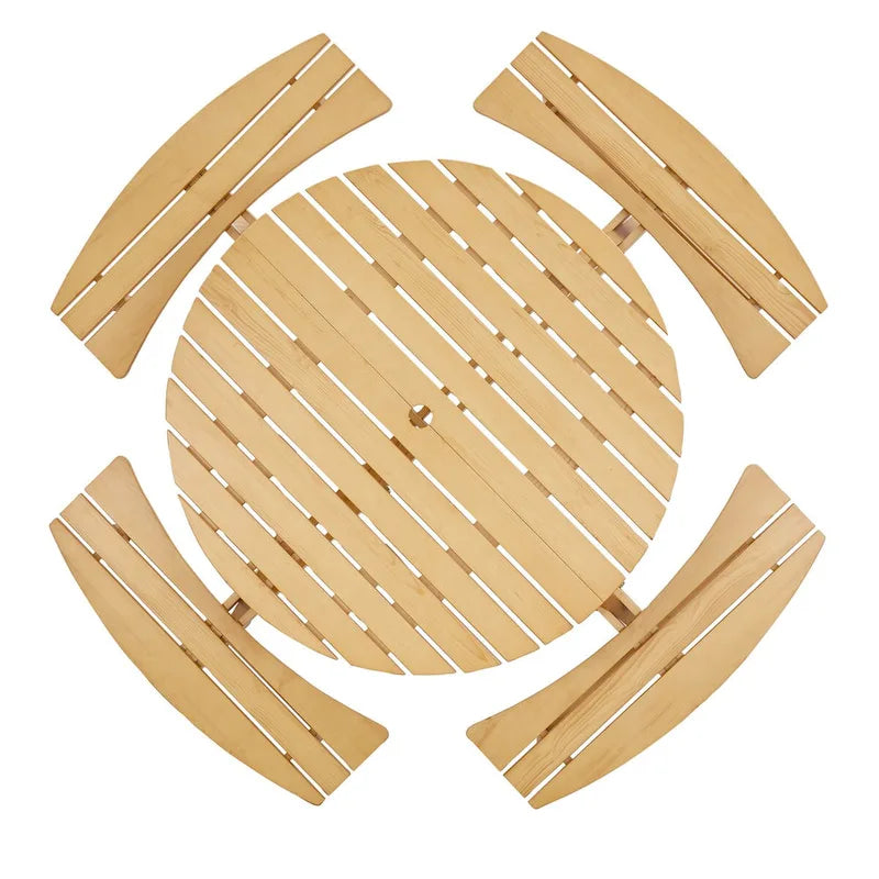 Outdoor Round Picnic Table Set with Built-in Benches & Umbrella Hole