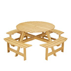 Outdoor Round Picnic Table Set with Built-in Benches & Umbrella Hole