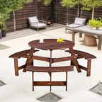 Outdoor Round Picnic Table Set with Built-in Benches & Umbrella Hole