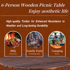 Outdoor Round Picnic Table Set with Built-in Benches & Umbrella Hole