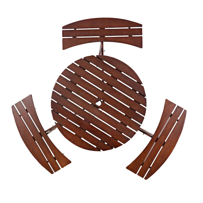 Outdoor Round Picnic Table Set with Built-in Benches & Umbrella Hole