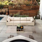 5-Piece Patio Furniture Set, All-Weather Boho Outdoor Conversation Set Sectional Sofa with Water Resistant Thick Cushions