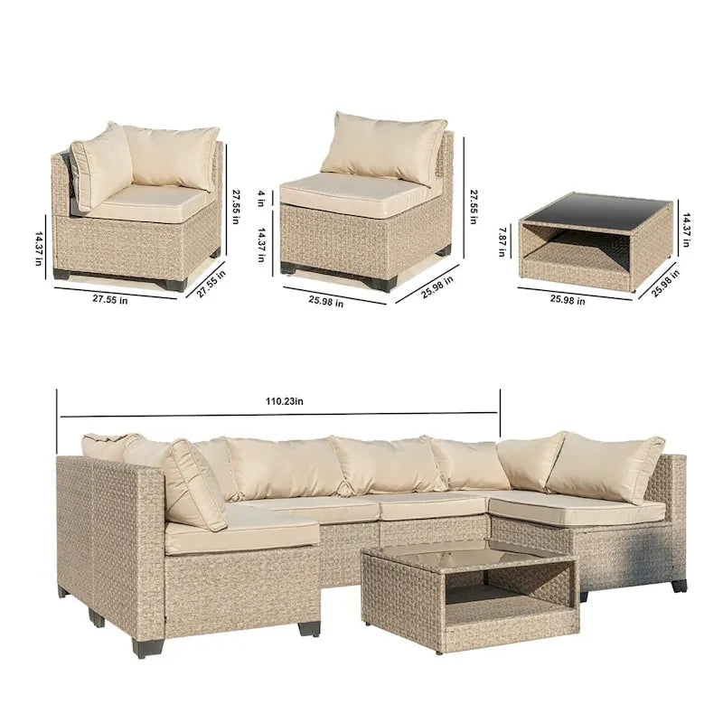 5-Piece Patio Furniture Set, All-Weather Boho Outdoor Conversation Set Sectional Sofa with Water Resistant Thick Cushions