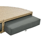 Brown Wicker Rattan Outdoor Day Bed with Gray Cushions and Gray Retractable Canopy