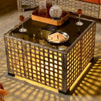 OVIOS 10 Pieces Outdoor Wicker Swivel Chair Set With Solar-Powered Coffee Table