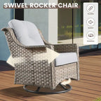 OVIOS 10 Pieces Outdoor Wicker Swivel Chair Set With Solar-Powered Coffee Table