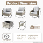 OVIOS 10 Pieces Outdoor Wicker Swivel Chair Set With Solar-Powered Coffee Table