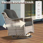 OVIOS 10 Pieces Outdoor Wicker Swivel Chair Set With Solar-Powered Coffee Table