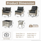 OVIOS 10 Pieces Outdoor Wicker Swivel Chair Set With Solar-Powered Coffee Table